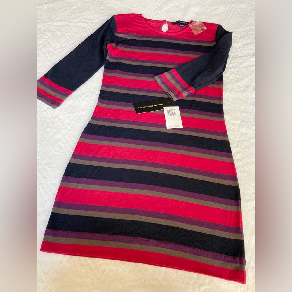 NEW French Connection Jewel Tone Purple and 
Pink Stripe Dress, US 6